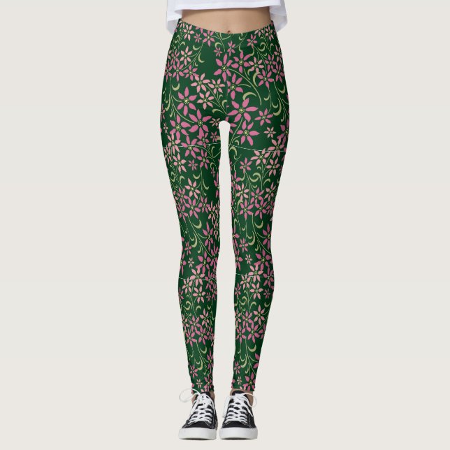 Leggings Verde floral retro (Anverso)