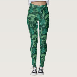 Leggings Verde frondoso tropical de las polainas de la