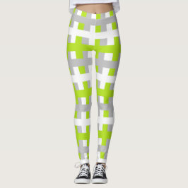 Leggings Verde lima abstracta, plata y blanco