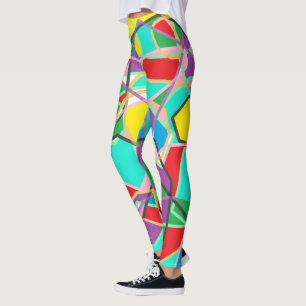 Leggings Verde Lima, Rojo, Azul Rayado Garabato Abstracto