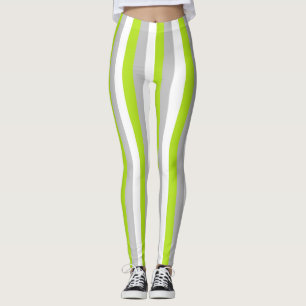 Leggings Verde lima vertical, plata y rayas blancas