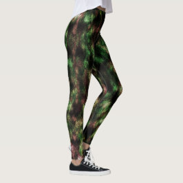Leggings Verde manchado, más oscuro con efecto plumas.