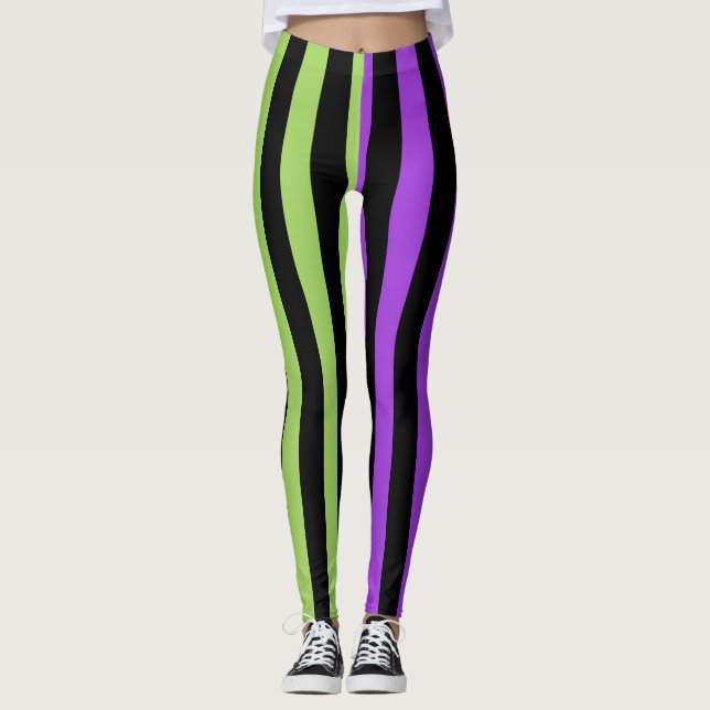 Leggings Verde Púrpura y Negro Halloween a Rayas (Anverso)