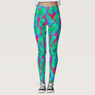 Leggings verde rojo del diseño abstracto intrépido