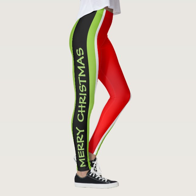 Leggings Verde Rojo y Blanco con Feliz texto navideño (Derecha)