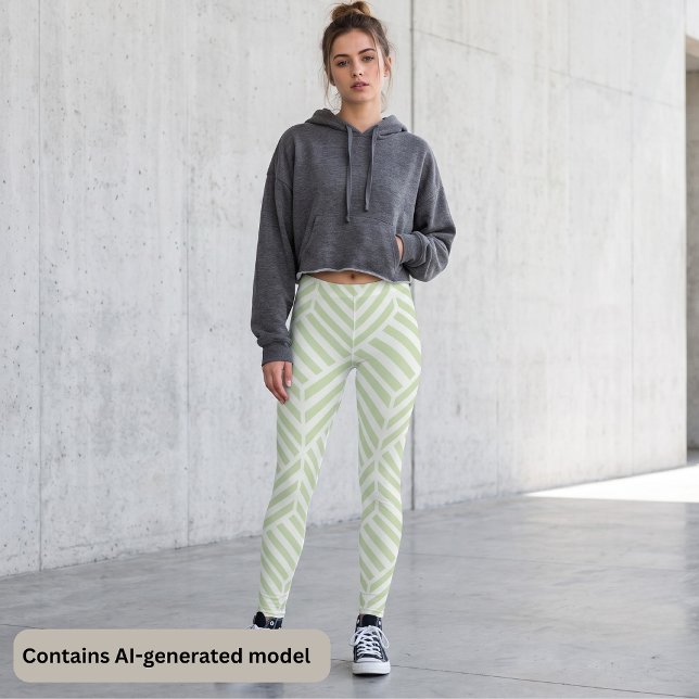 Leggings Verde Salvia Blanco Chevron Zigzag Estampado en Ra (Subido por el creador)