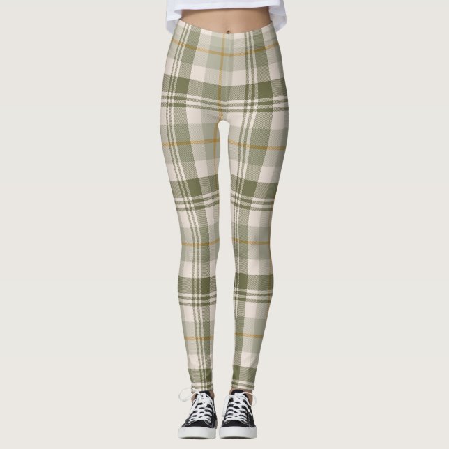 Leggings Verde Salvia Estampado de Cuadro Neutro (Anverso)