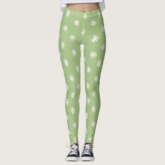 Leggings Verde Salvia Estampado Floral Orgánico con Brillo