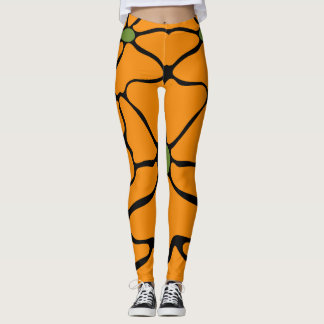 Leggings Verde y Naranja Floral Abstracto Moderno