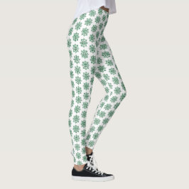 Leggings Verdes con Estampado de Cuadros y Copos d