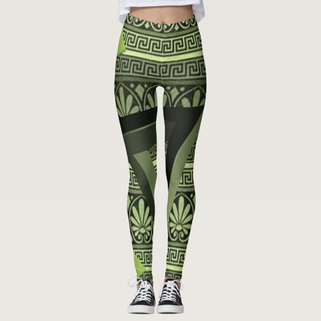 leggings verdes triangulares negros para mujer (Anverso)