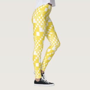 Leggings Verificado, verifica en blanco y amarillo limón