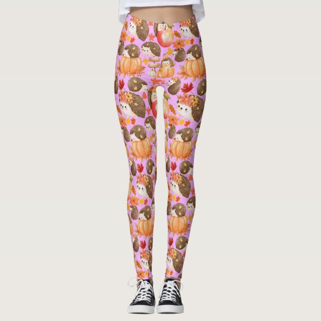 Leggings Vibes otoñales Patrón Porcupine Rosa BG (Anverso)