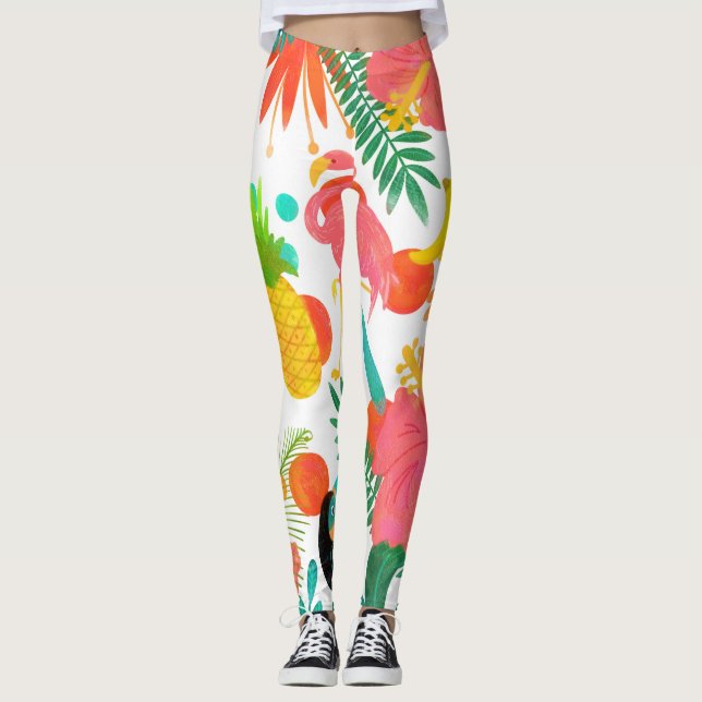 Leggings Vibes tropicales hojas florales Moda de verano (Anverso)