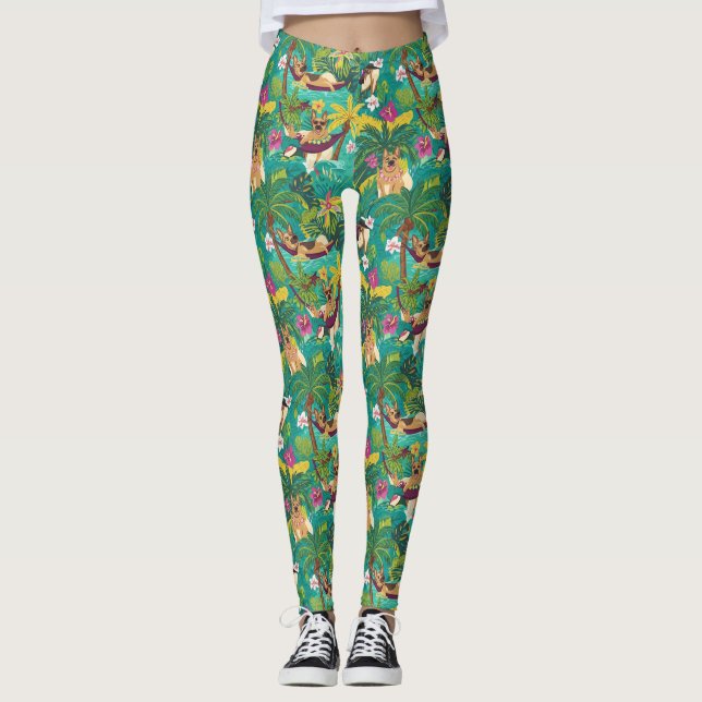 Leggings Vibraciones de Playa con Pastor Alemán Tropical (Anverso)