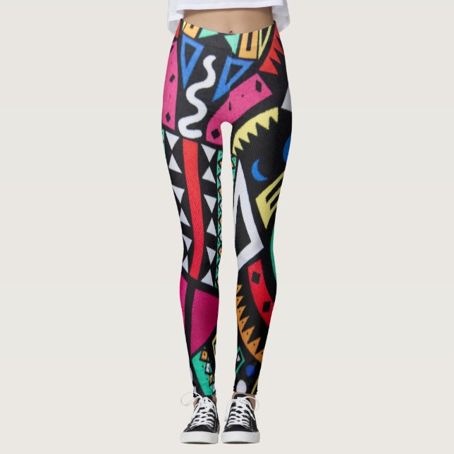 Leggings Vibrant Afro-Centric Geometric Pattern – Bold Trib (Anverso)