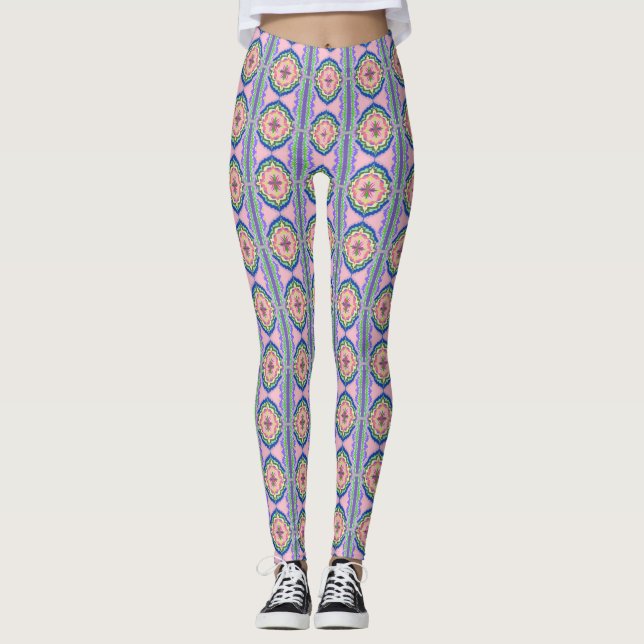 Leggings Vibrant Bloom Kaleidoscope: Pink & Emerald Mandala (Anverso)