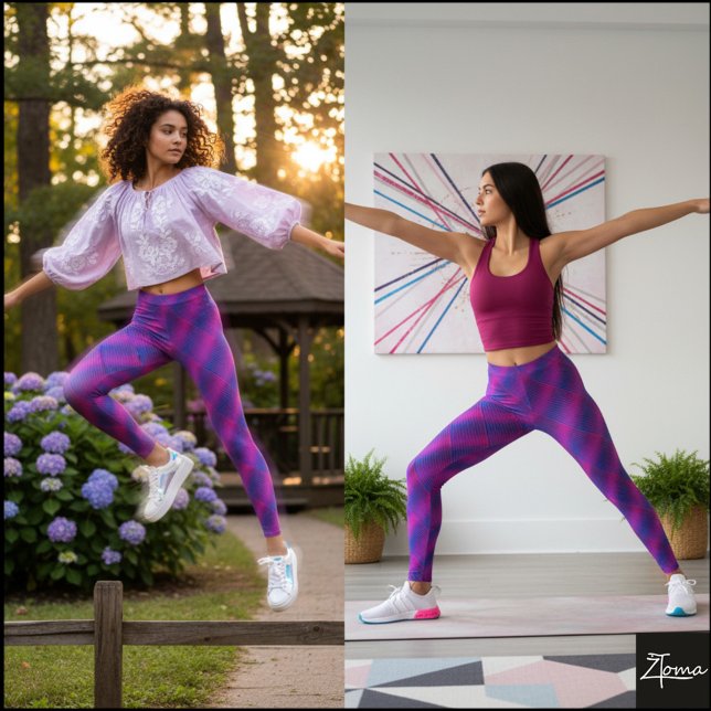 Leggings Vibrant Cyber Pink Blue Diagonal Plaid (Subido por el creador)