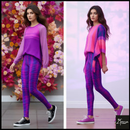 Leggings Vibrant Cyber Pink Blue Glitch Plaid