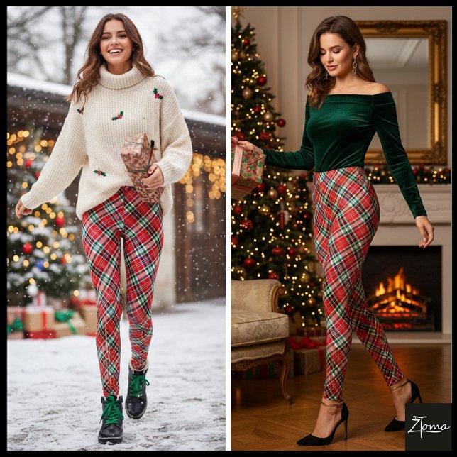 Leggings Vibrant Diagonal Christmas Plaid Red Green (Subido por el creador)
