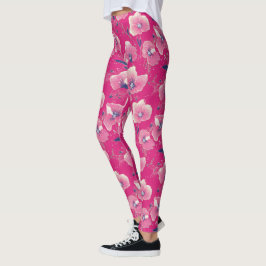 Leggings Vibrant Floral Pattern in Pink, White & Royal B