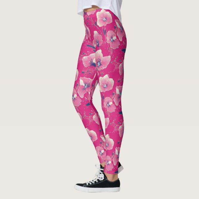 Leggings Vibrant Floral Pattern in Pink, White & Royal B    (Izquierda)