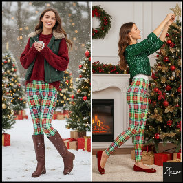 Leggings Vibrant Multicolor Dense Tartan Plaid Check