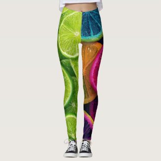 Leggings Vibrant Neon Citrus Lime & Lemon Slices Wrap