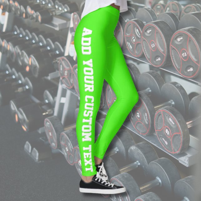 Leggings Vibrant Neon Green Custom Text Vertical  (Subido por el creador)