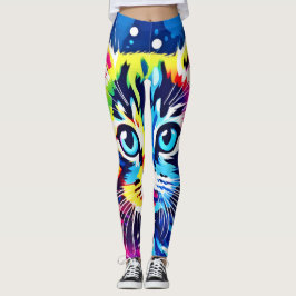 Leggings Vibrant Neon Kitty Art