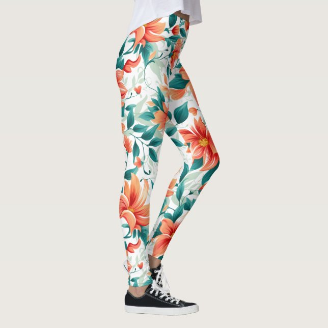 Leggings Vibrant Orange Floral Garden Pattern - Elegant Tea (Derecha)