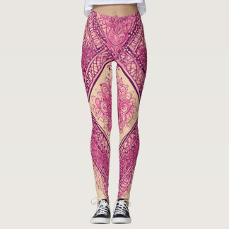 Leggings Vibrant pink & plum mandala henna  AI art 