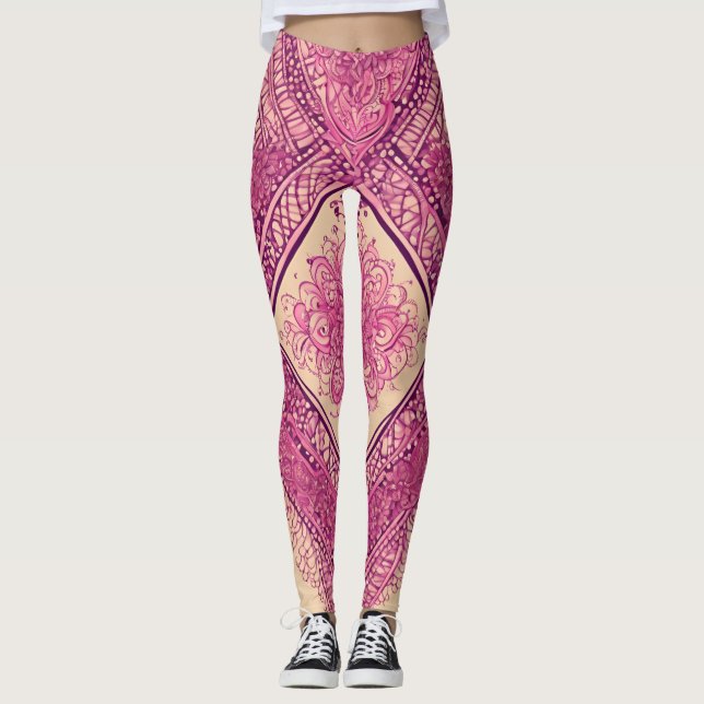 Leggings Vibrant pink & plum mandala henna  AI art  (Anverso)