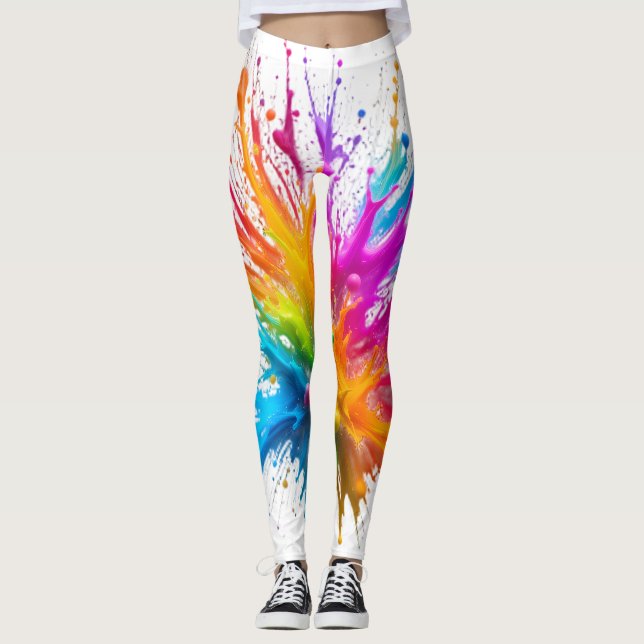 Leggings Vibrant Rainbow Paint Splatter Explosion (Anverso)