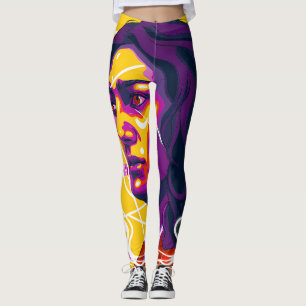 Leggings Vibrant Stylized Portrait with Abstract Elements