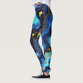 Leggings Vibrant Swirls of Blue and Gold 7