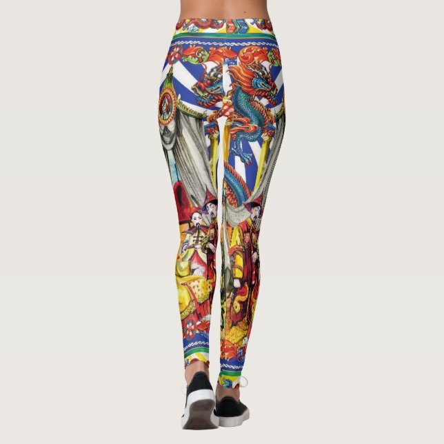 Leggings Vibrant Traditional Asian Dragon & Folk Art Design (Reverso)