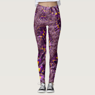 Leggings Vibrante arte fractal trippy morado amarillo groov