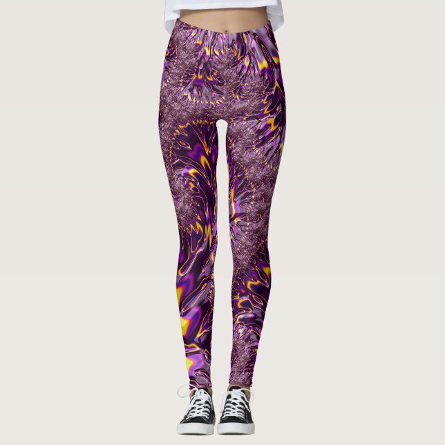Leggings Vibrante arte fractal trippy morado amarillo groov (Anverso)