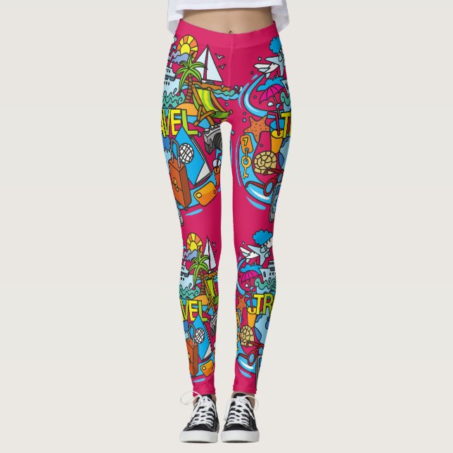 Leggings Vibrante arte personalizado rosa para el viajero (Anverso)