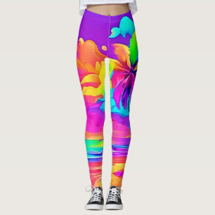 Leggings Vibrante arte tropical de costura