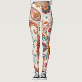 Leggings Vibrante Boho Paisley blanco Patrón floral 