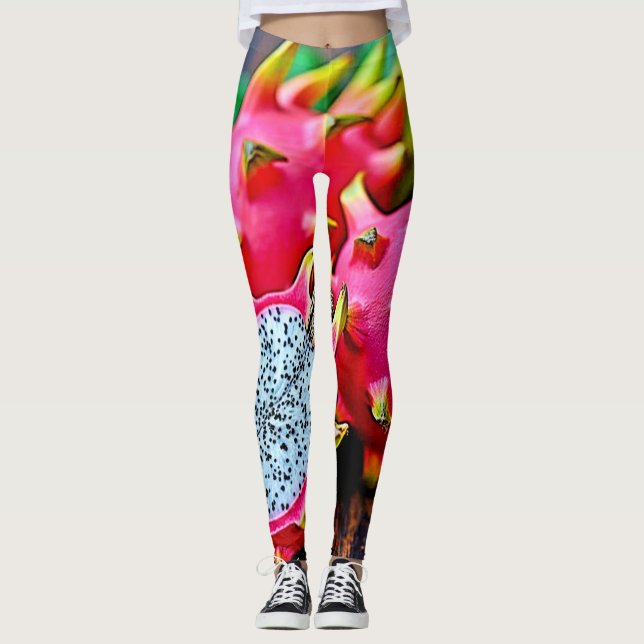Leggings Vibrante diseño de belleza de frutas de dragón (Anverso)