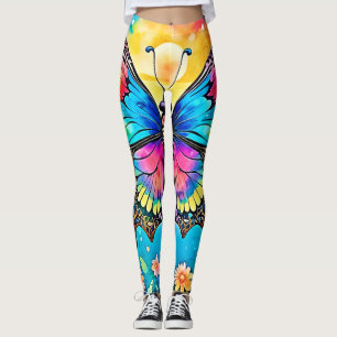 Leggings Vibrante diseño de brillo de mariposa floral