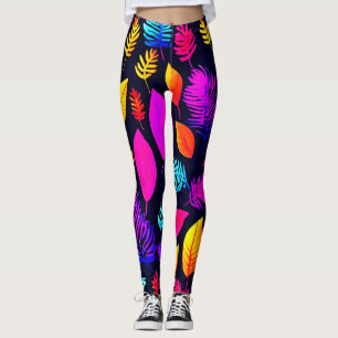 Leggings Vibrante Foliage neón: Patrón de hojas cautivadora