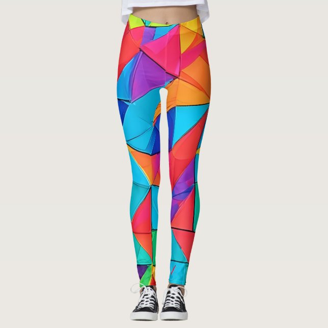 Leggings Vibrante geométrica de color bloquea el arte (Anverso)
