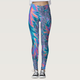 Leggings Vibrante Groovy Trippy Fractal Verde azulado de co