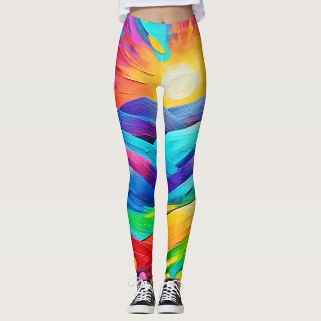 Leggings Vibrante impresión de arte de la montaña Sunset (Anverso)