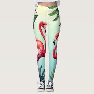 Leggings Vibrante impresión tropical de flamencos con hojas