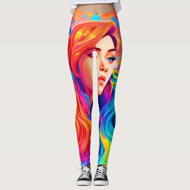 Leggings Vibrante obra de arte digital Lady (Anverso)